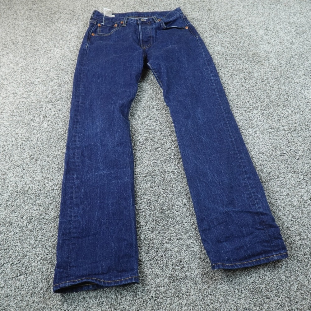 Levis Jeans Mens 28X30 Dark Blue Denim Pants 501 Straight Button Fly Premium